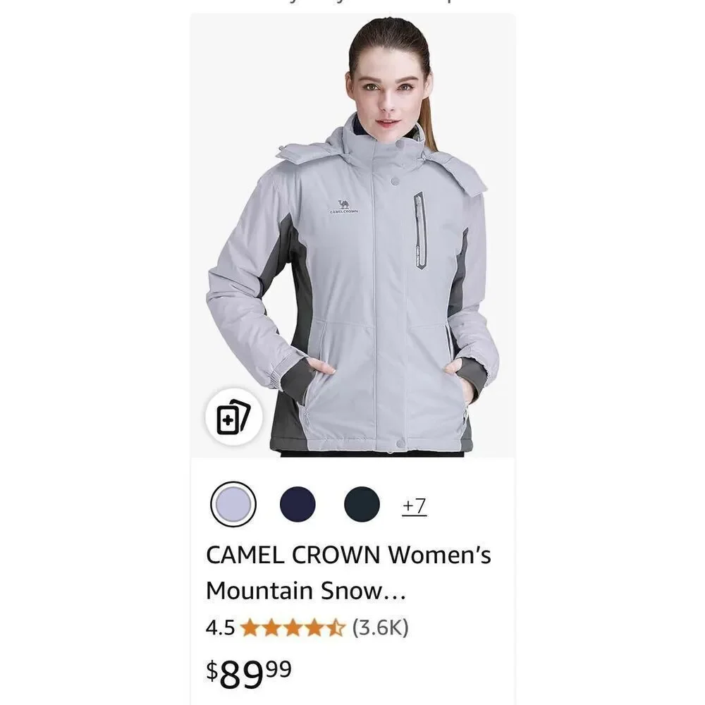 CAMEL CROWN Women’s Mountain Snow Waterproof Ski Jacket Detachable Hood
